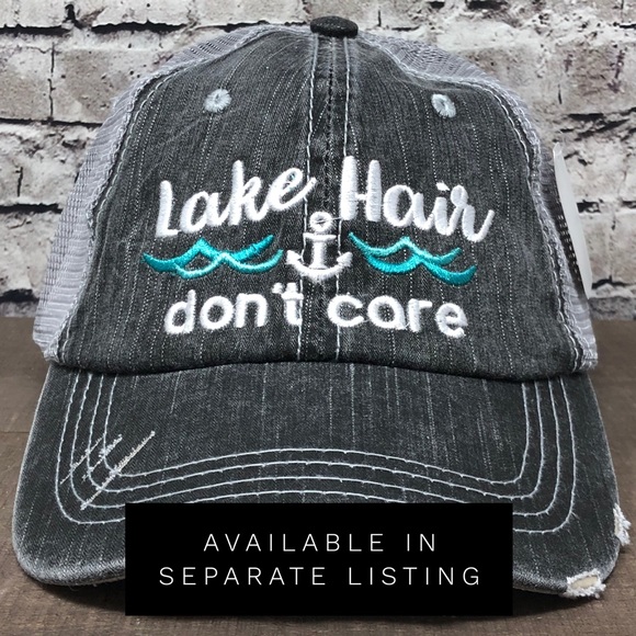 "Lake Hair Don’t Care" Embroidered/Distressed Cap - Picture 5 of 8